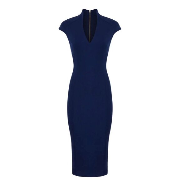 Alexia Admor Womens XL Short Sleeve Navy Katrina Military Sheath Midi Dress - Picture 4 of 12